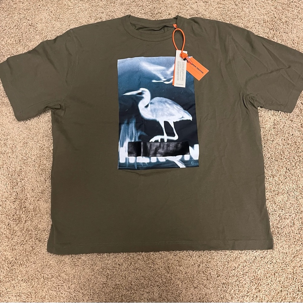 Men’s Size XXL Olive green t-shirt featuring blue/white design
